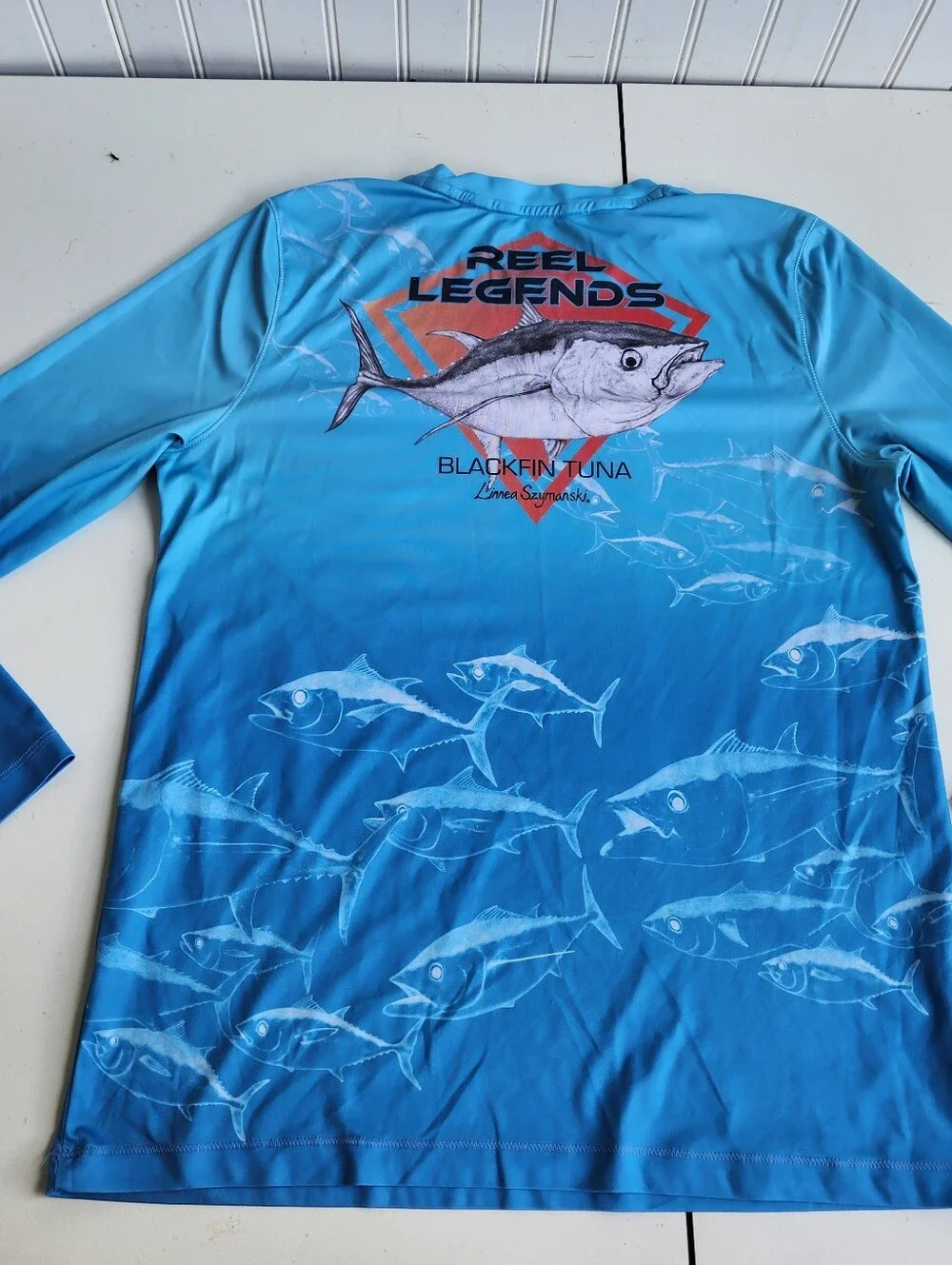 Reel Legends Blackfin Tuna Long Sleeve Fishing Shirt Blue Reel-Tec Boys Youth L